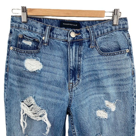 Aeropostale Size 6 High Rise Distressed Mom Jeans - 90 Vibes - Picture 3 of 10